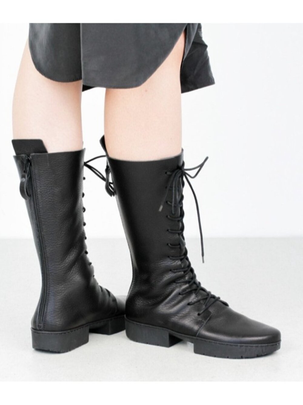 Trippen Rush F Black Leather Knee High Lace Up Boots EU 37 Made in Germany